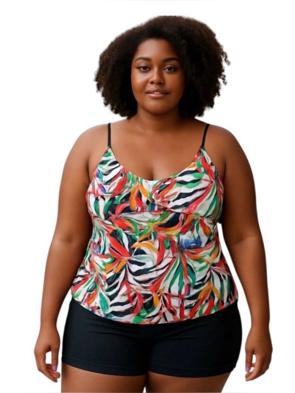 Apt 9 Womens‎ Plus Size 1X Batik Tropical Floral Print Tankini Swim Top $33